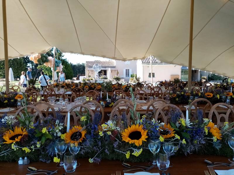 Les eucalyptus grisâtres mettent en valeur et souligent les autres couleurs.