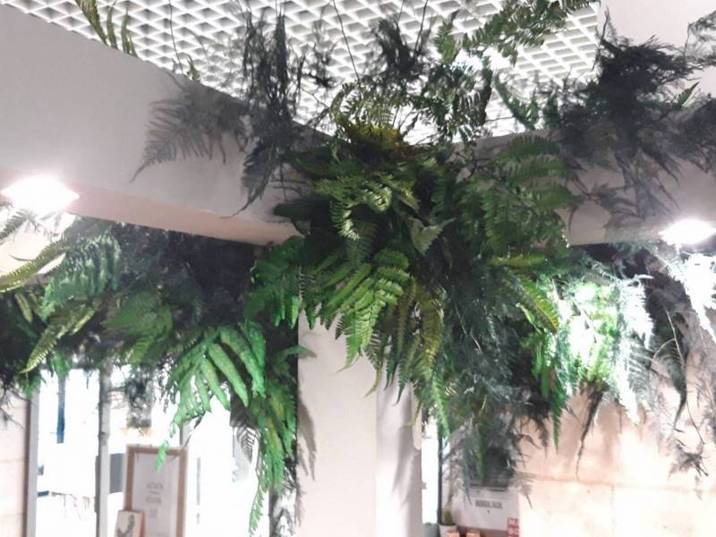 Les angles vifs sont adoucis avec des touffes de fougères.