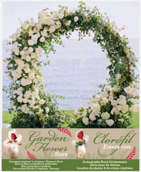 Voici un troisième modèle qui est joli également en forme d'anneau fleuri en asymétrie ou sur toute sa circonférence. Ce modèle C 1 décor asymétrique est rond diamètre hauteur 2.25 m  prix au départ à  1500 € TTC (fleurs naturelles ou artificielles. Ce mo