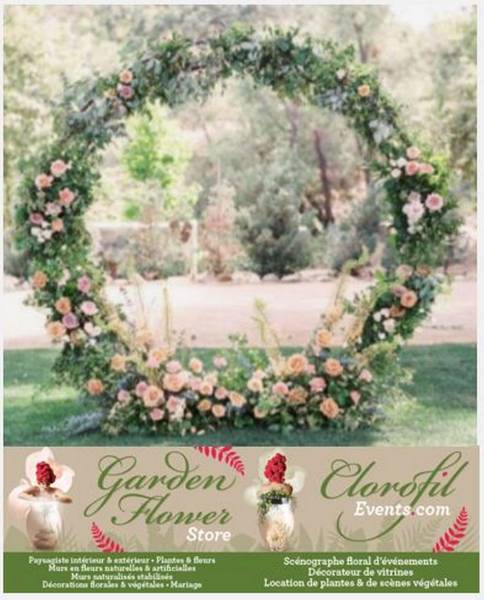 Voici un troisième modèle qui est joli également en forme d'anneau fleuri en asymétrie ou sur toute sa circonférence. Ce modèle C 1 décor asymétrique est rond diamètre hauteur 2.25 m  prix au départ à  1500 € TTC (fleurs naturelles ou artificielles. Ce mo