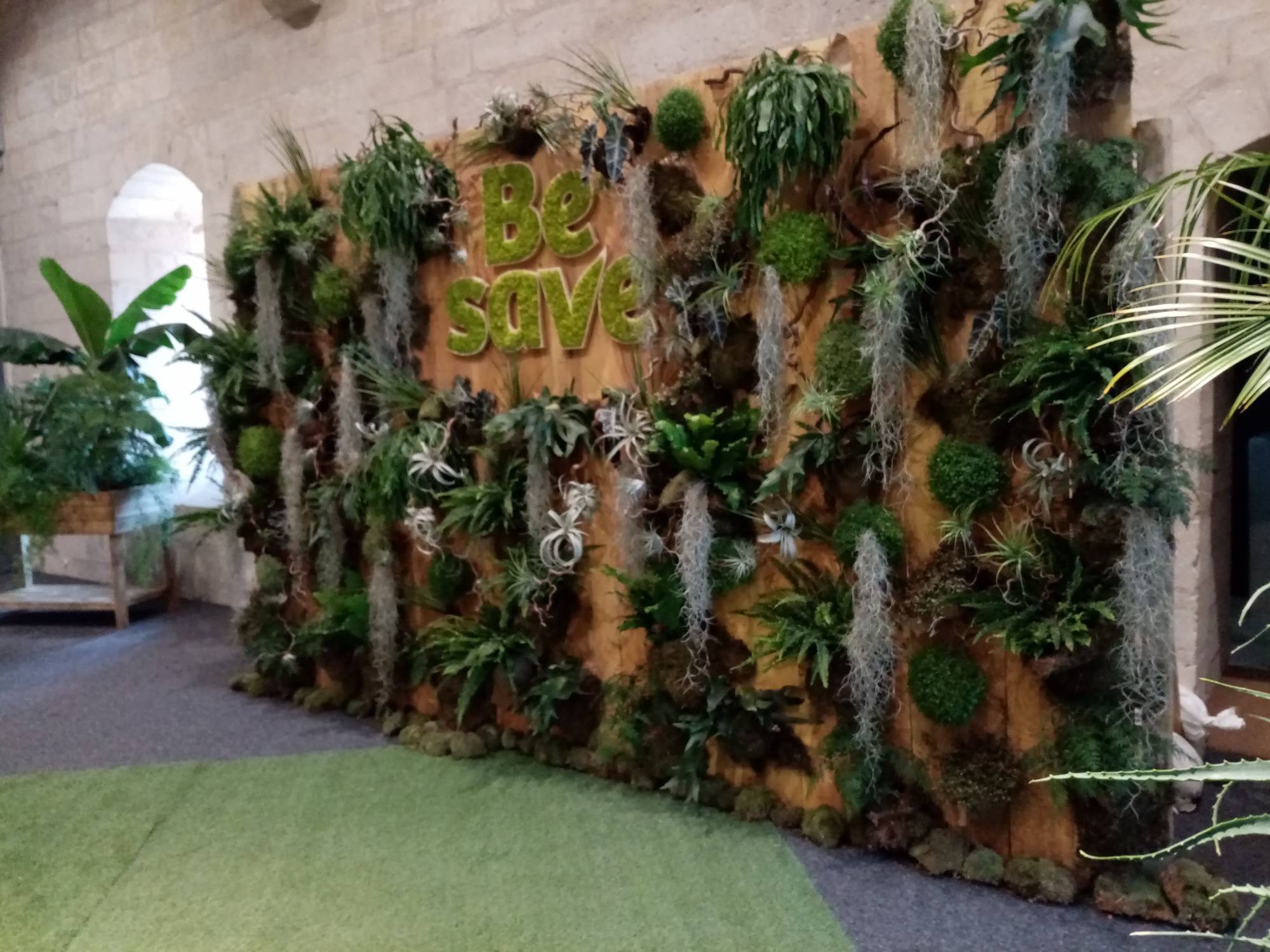 les plantes accusent un relief en cascade sur le mur de végétaux éphémères