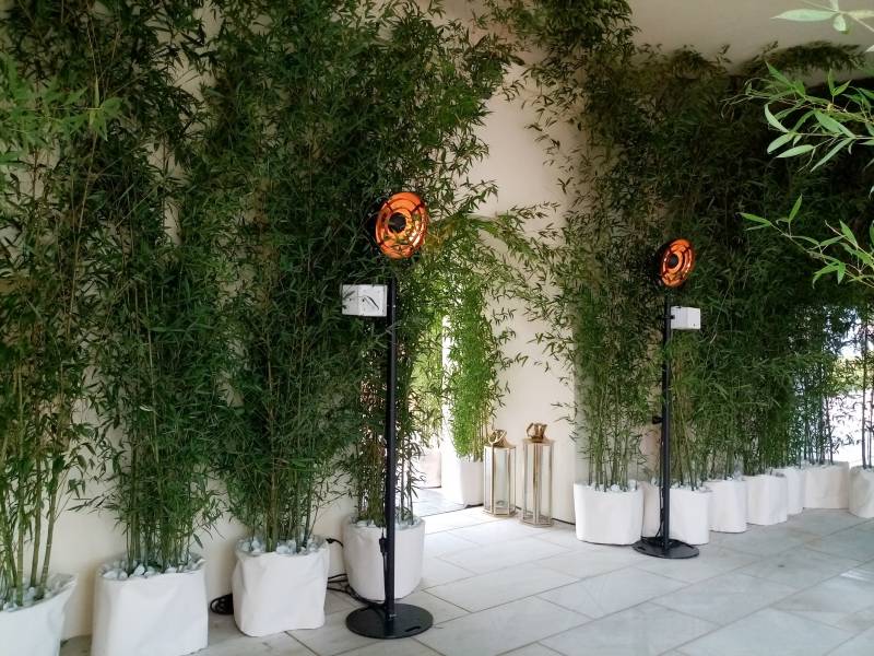 Les murs trop omniprésents sont recouverts de cannes de bambous.