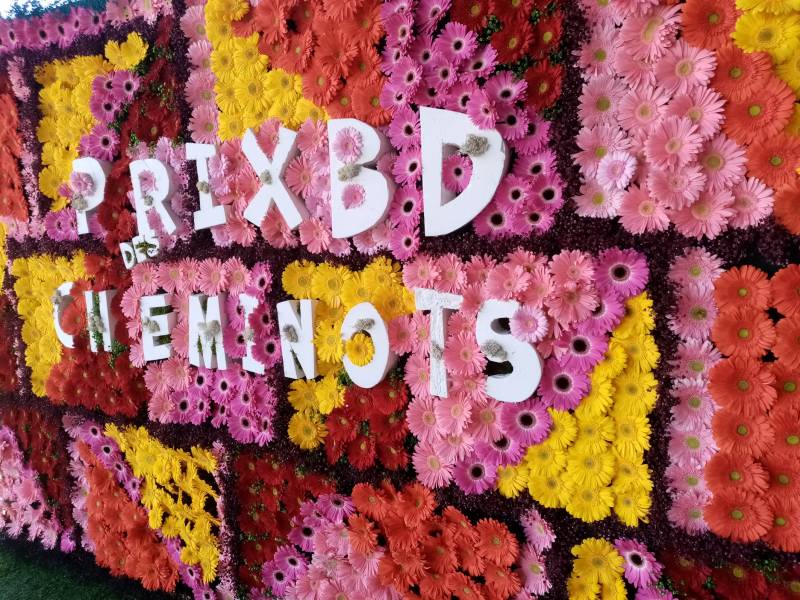 Mur floral de gerbera et gypsophile pour événement de remise de prix de  la bande dessinée Marseille