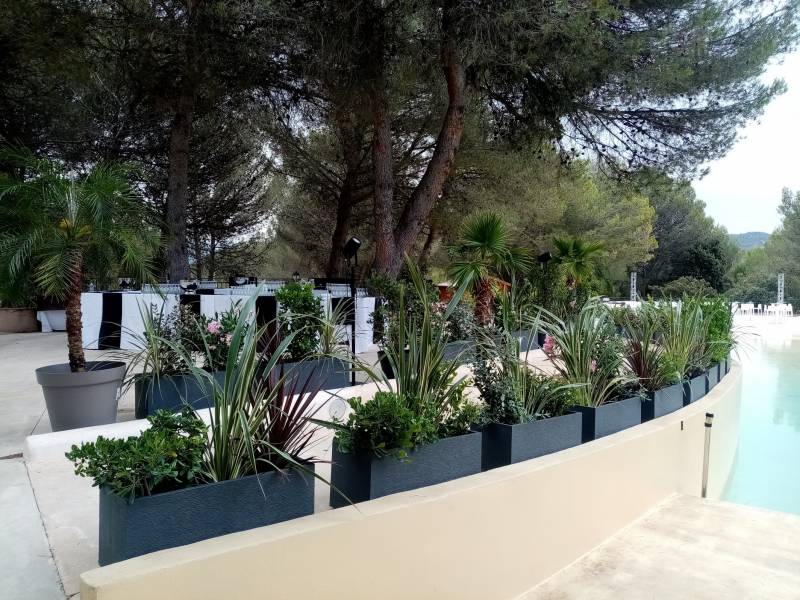 Belles délimitations composées de jardinières de plantes en location à Pont Royal Chez Pierre et Vacances