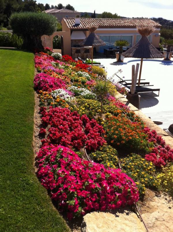 Conception réalisation de massifs de plantes fleuries jardin La Ciosta