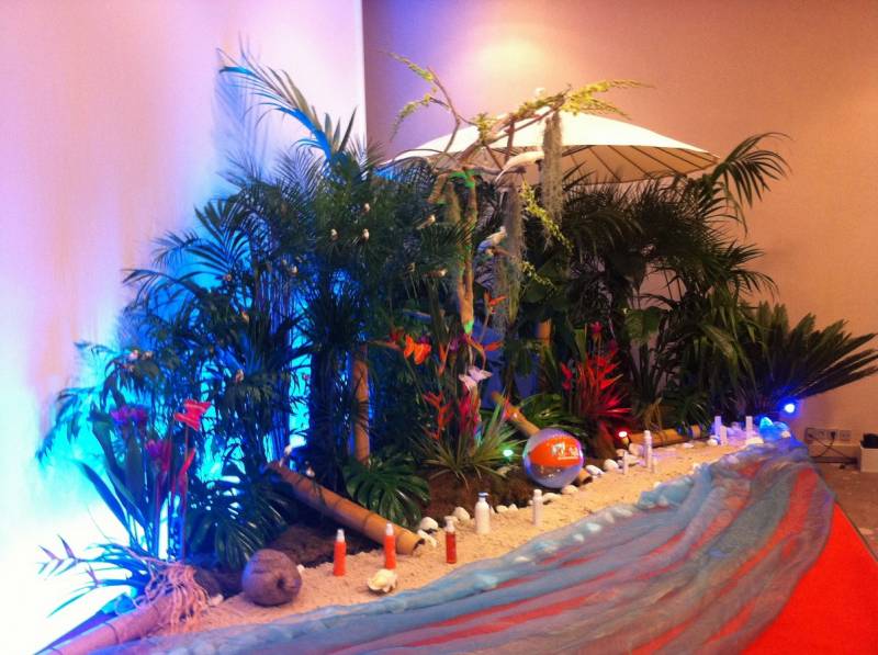 Ce ilot exotique est placé en fond de scène sur le côté pour ouvrir l'écran.