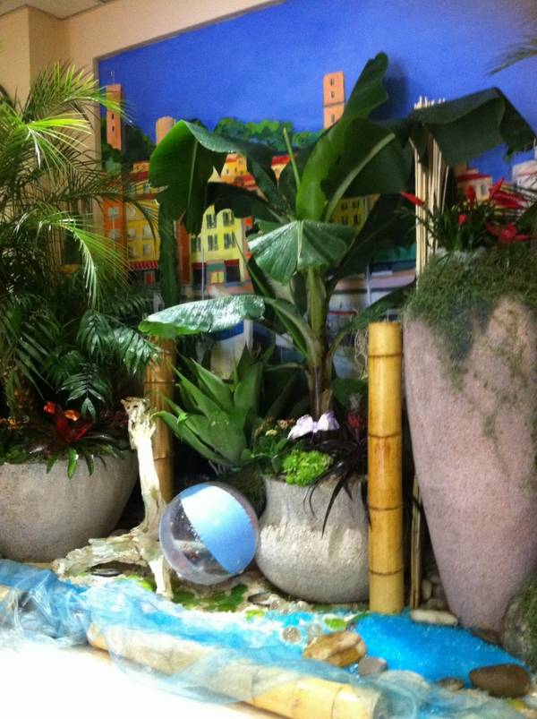 location de décor d'été floral par abonnement pour entrée de magasin, hotel restaurant de Cannes à Marseille