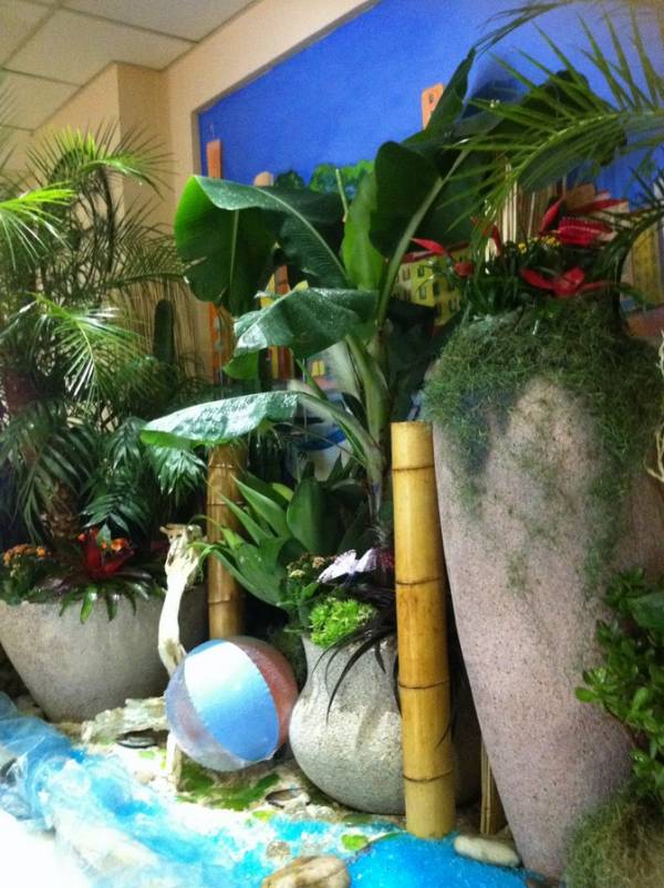 location de décor d'été floral par abonnement pour entrée de magasin, hotel restaurant de Cannes à Marseille