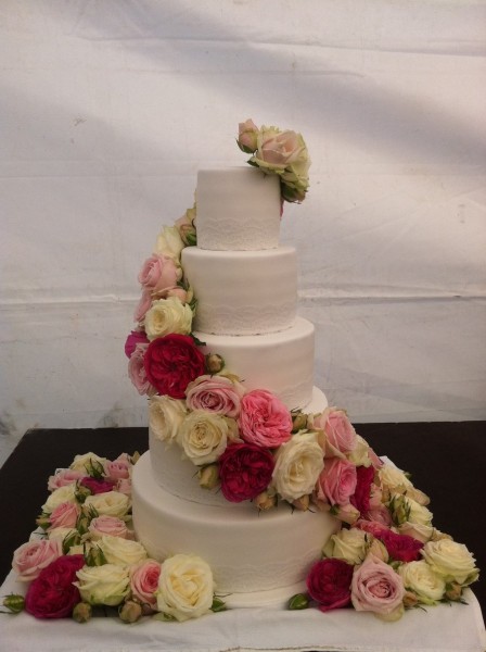 Les roses de anglaises pour les compositions florales piquées dans le gateau.